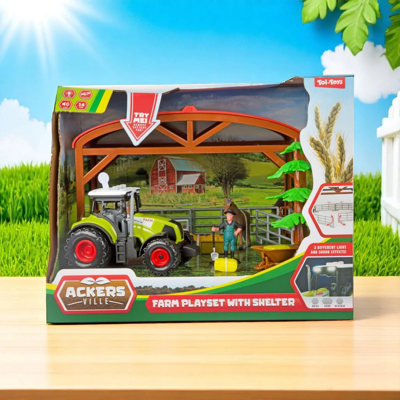 Pferdestall Spielzeug Set mit Traktor - 14tlg