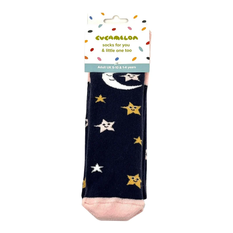 Mond und Sterne Socken Cucamelon Kuschelsocken für Mama und Kind in 38-40 & 1-4 Jahre (2 Paare)