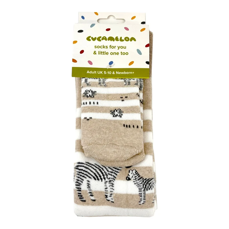 Zebra Socken Cucamelon Kuschelsocken für Mama und Baby in 38-40 und für Neugeborene (2 Paare)