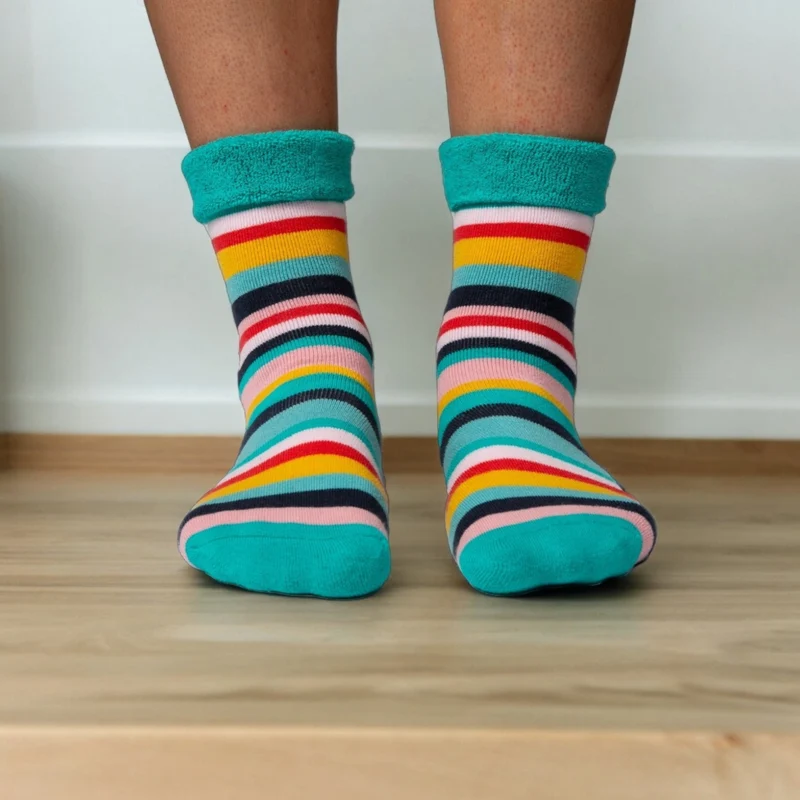Bunte Streifen Socken Cucamelon Kuschelsocken für Mama und Kind in 38-40 & 1-4 Jahre (2 Paare)
