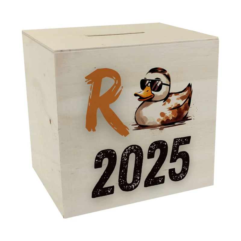 Ente mit Sonnenbrille Spardose mit Spruch Rente 2025