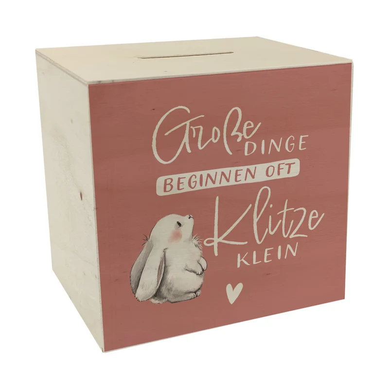 Baby Hase Spardose mit Spruch Große Dinge beginnen oft Klitzeklein
