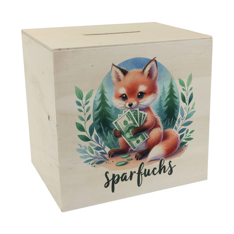 Babyfuchs Spardose mit Spruch Sparfuchs