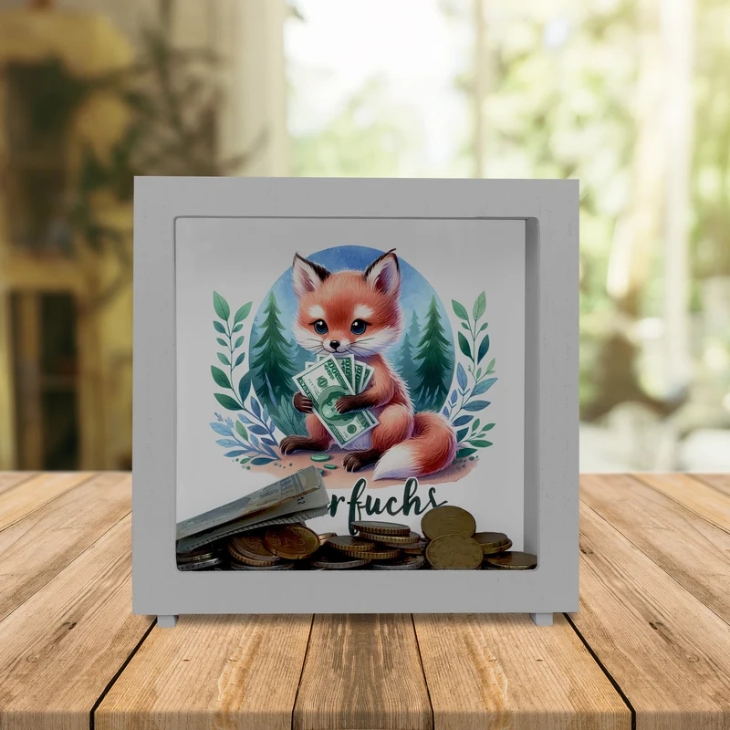 Babyfuchs Spardose mit Spruch Sparfuchs
