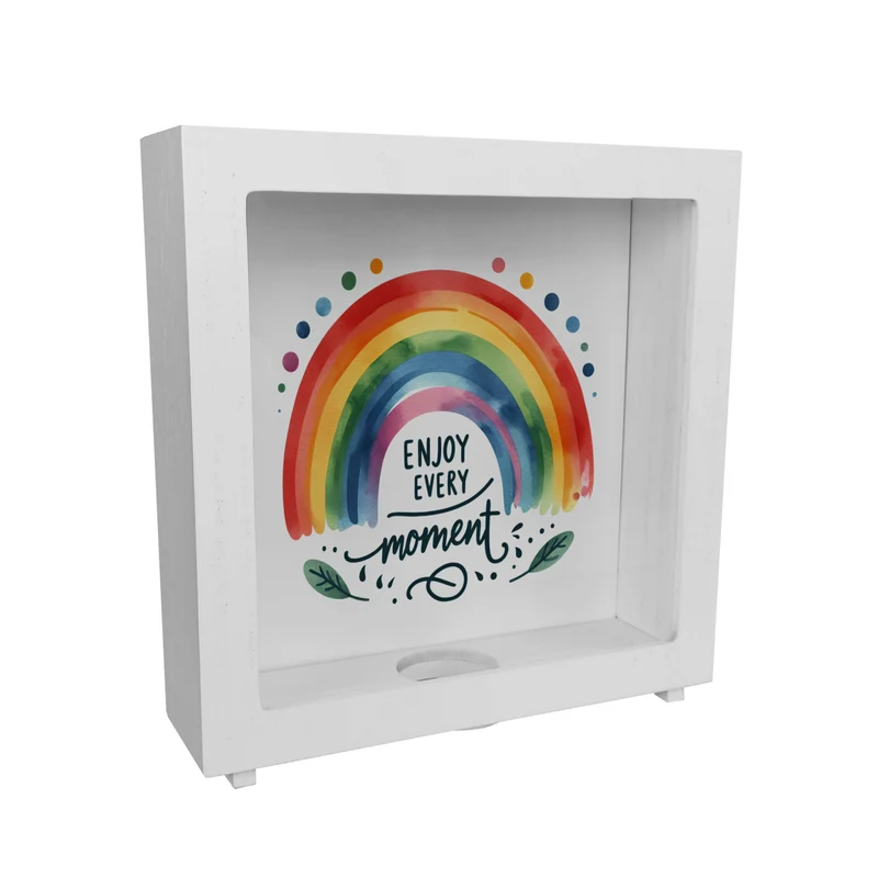 Regenbogen Spardose mit Spruch Enjoy every moment