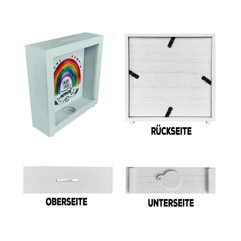 Regenbogen Spardose mit Spruch Enjoy every moment