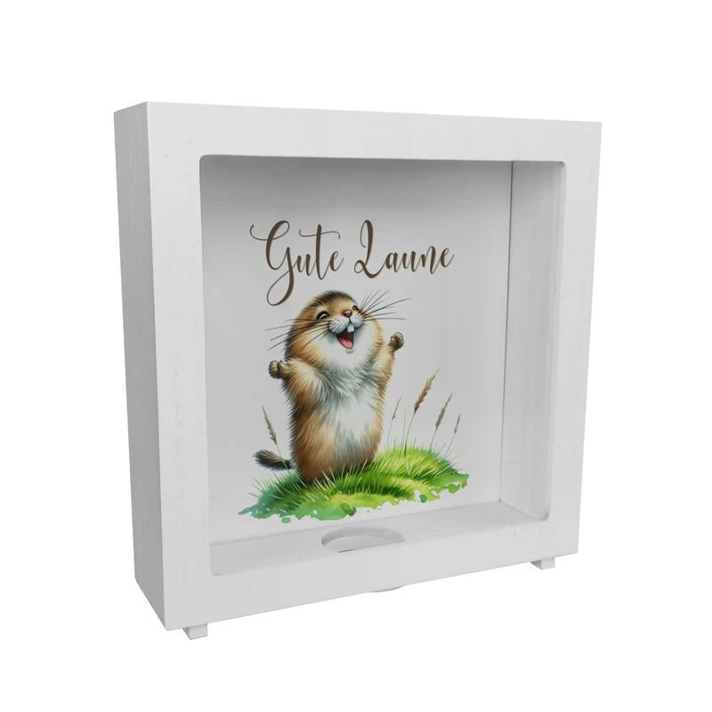 jubelnder Lemming Spardose mit Spruch Gute Laune