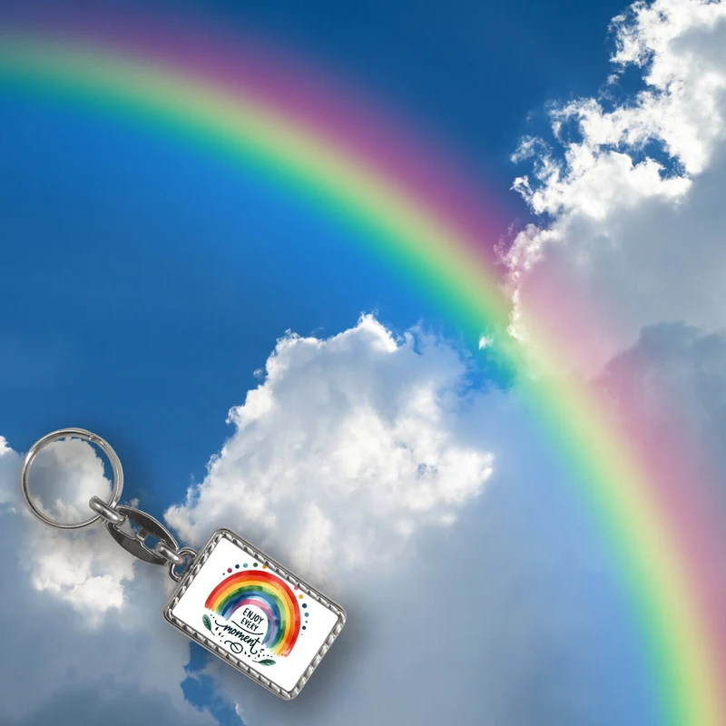 Regenbogen Schlüsselanhänger mit Spruch Enjoy every moment