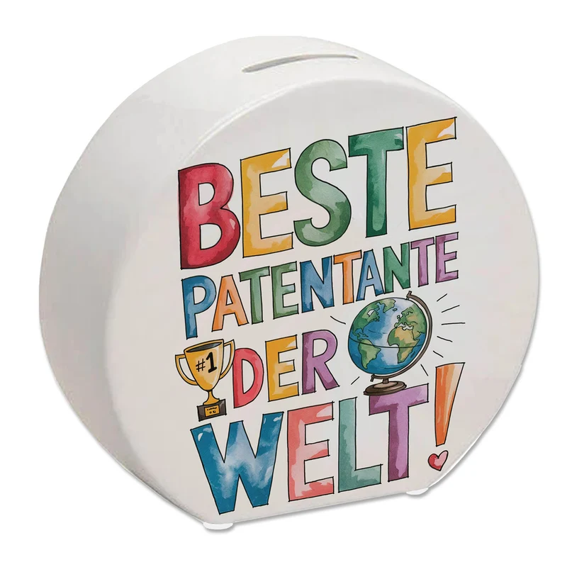 Beste Patentante der Welt Spardose goldener Pokal Globus