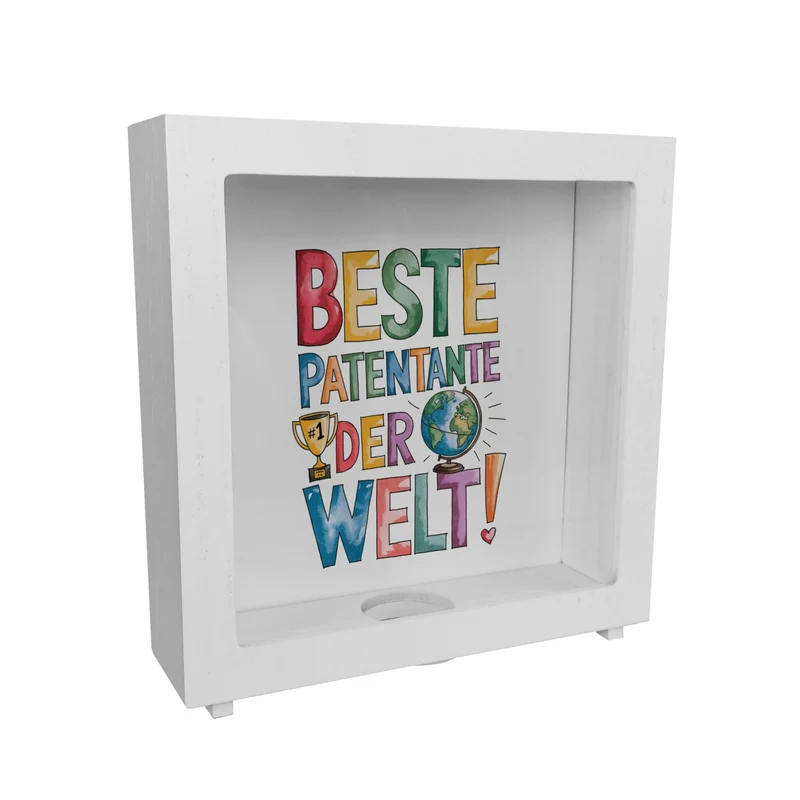 Beste Patentante der Welt Spardose goldener Pokal Globus