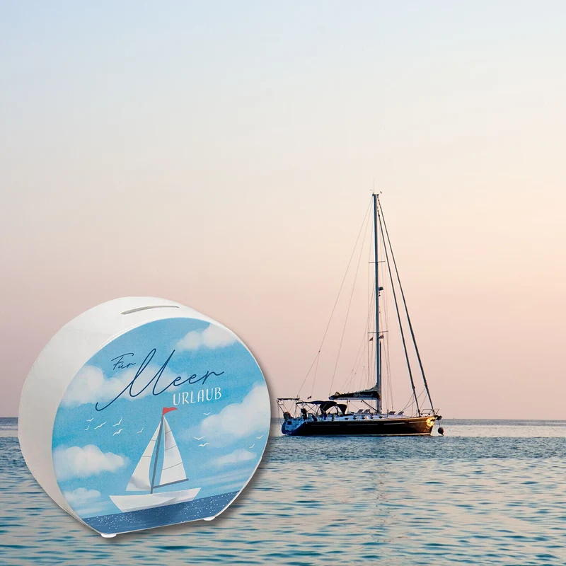 Segelboot Spardose mit Spruch Für Meer Urlaub