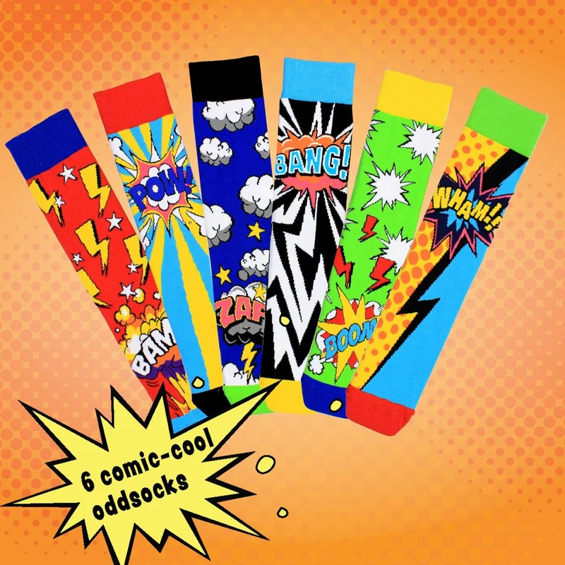 Verrückte Superhelden Comic Oddsocks Socken in 39-46 im 6er Set