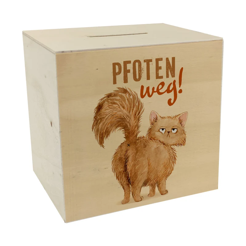 Katze Spardose mit Spruch Pfoten weg