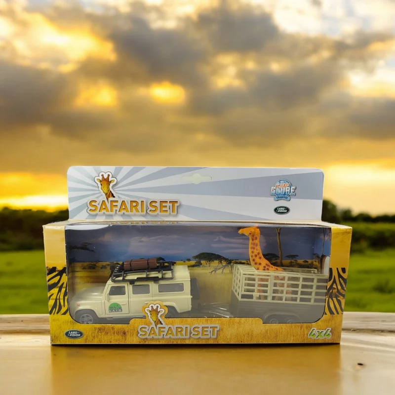 Safari Land Rover mit Anhänger Modellauto Defender Spielzeug mit Pull Back Motor