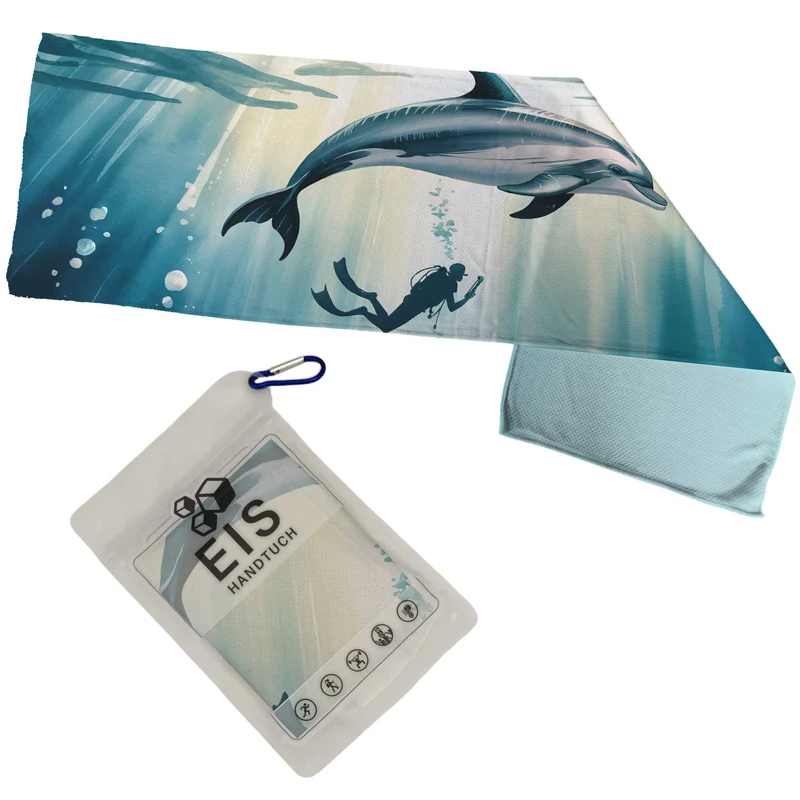 Unterwasserwelt Delfin und Taucher Eishandtuch für Taucherfans