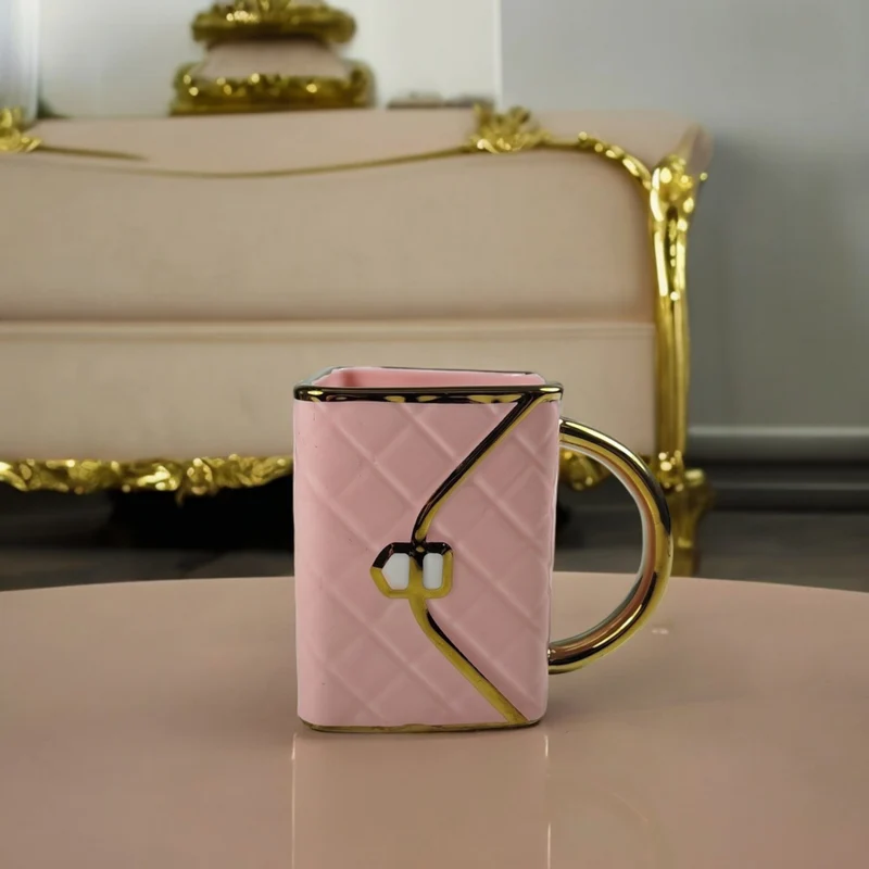 Shopping Bag Kaffeebecher Set Handtasche Tasse mit Löffel und Untertasse in Pink