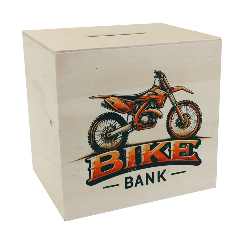 Motocross-Motorrad Spardose mit Spruch Bike Bank