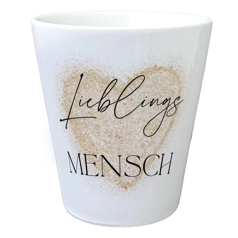 Herz in gold Blumentopf mit Spruch Lieblingsmensch