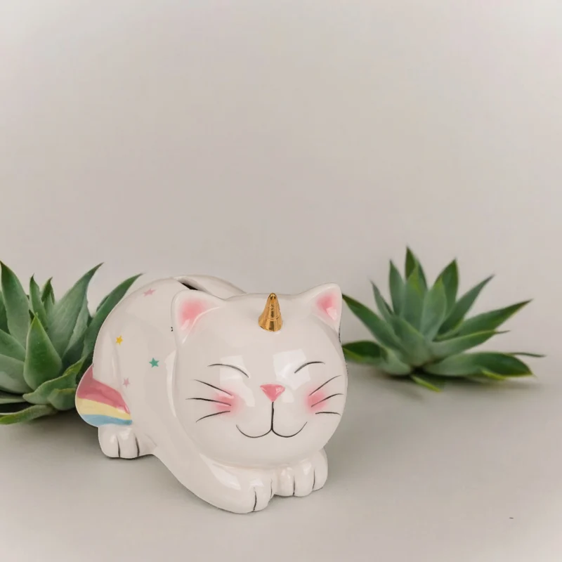 Einhorn-Katze Spardose Einhorn Geschenk für Mädchen Sparschwein aus Keramik