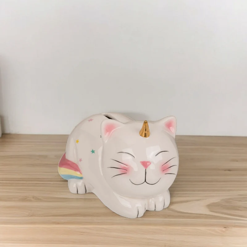 Einhorn-Katze Spardose Einhorn Geschenk für Mädchen Sparschwein aus Keramik