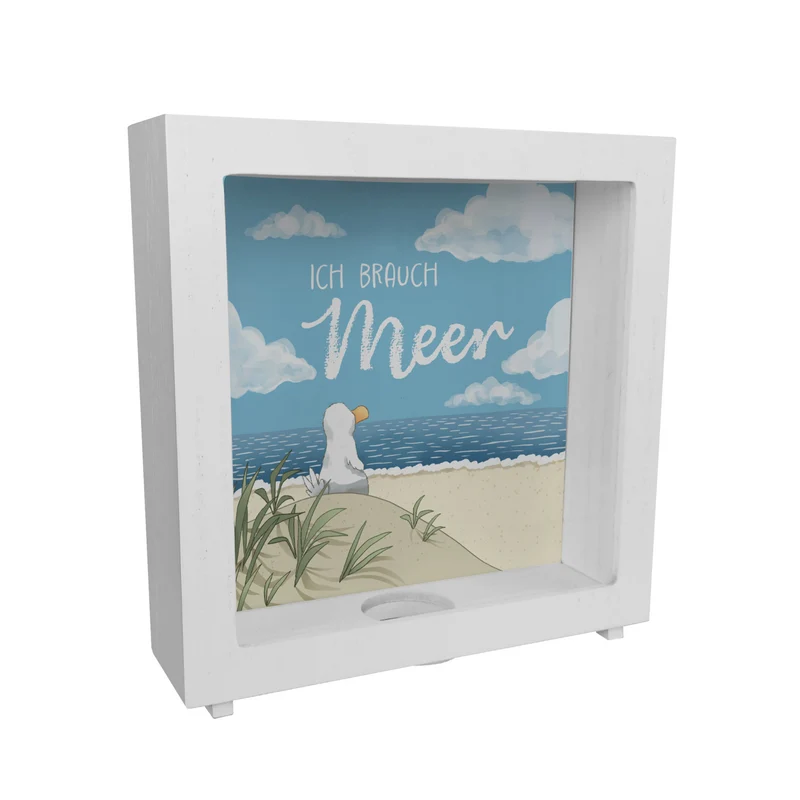 Möwe am Strand Spardose mit Spruch Ich brauch Meer