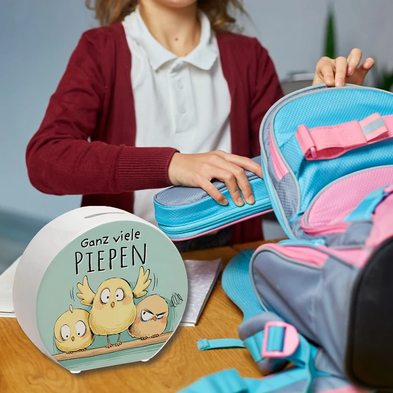 Küken Spardose mit Spruch Ganz viele Piepen