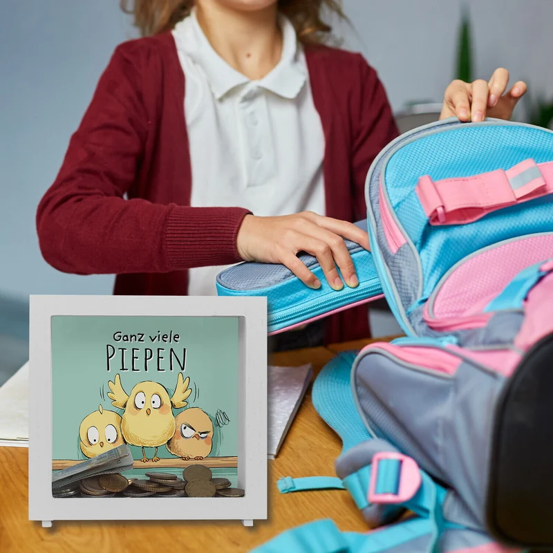 Küken Spardose mit Spruch Ganz viele Piepen