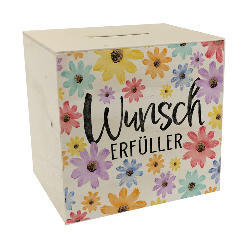 Blumen Spardose mit Spruch Wunscherfüller