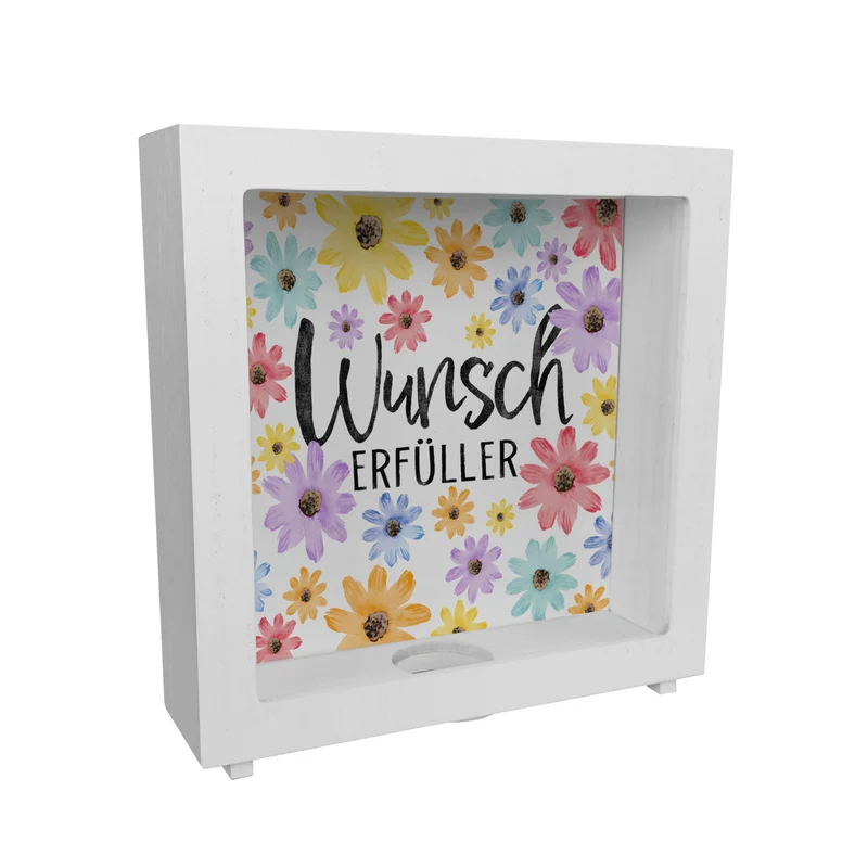 Blumen Spardose mit Spruch Wunscherfüller