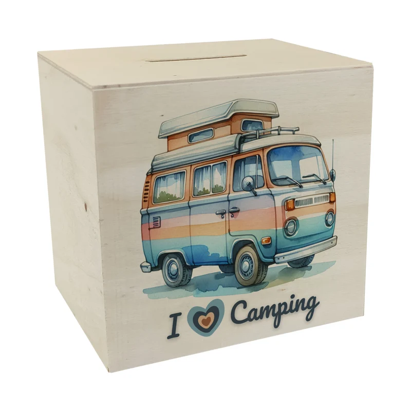 Campervan Spardose mit Spruch I love Camping