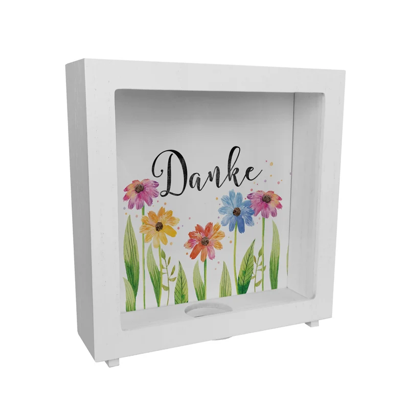 Blumen Spardose mit Spruch Danke
