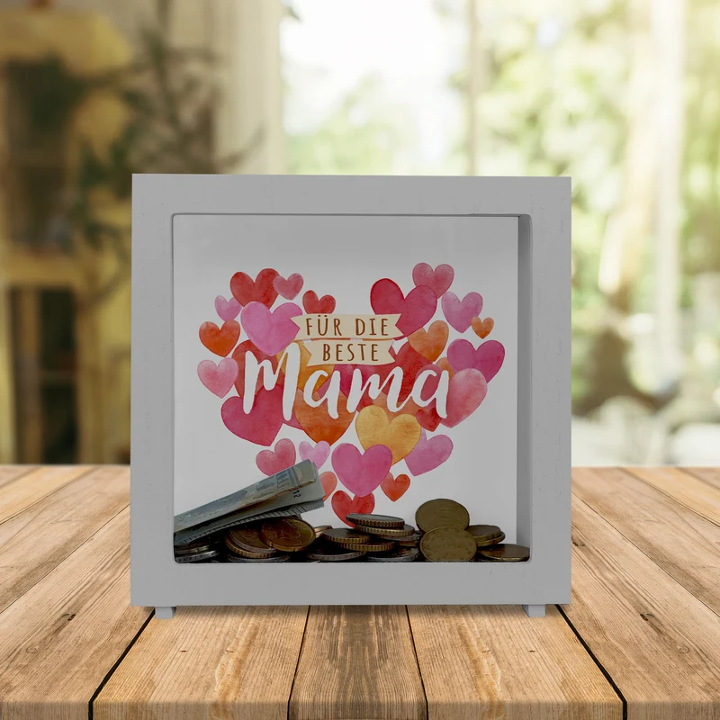 Herzen Spardose mit Spruch Für die beste Mama