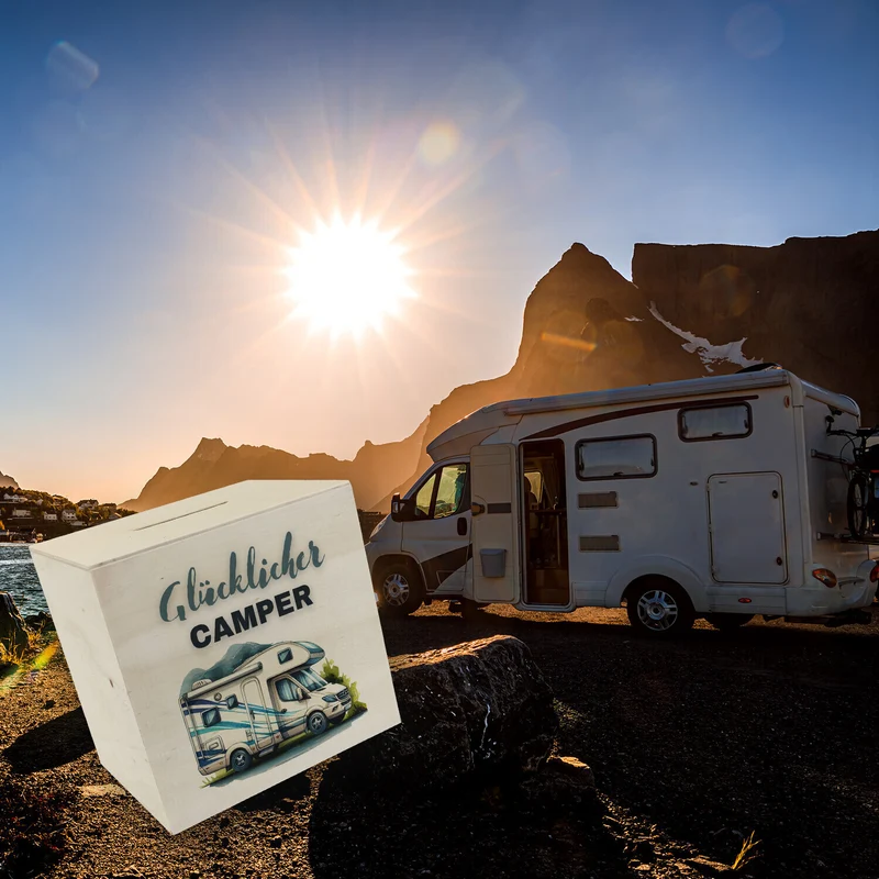 Wohnmobil Spardose mit Spruch Glücklicher Camper