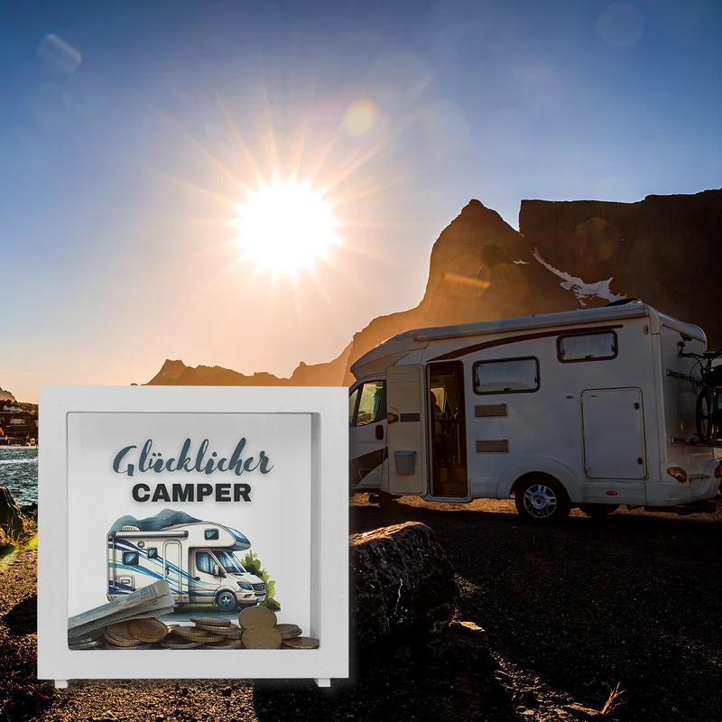 Wohnmobil Spardose mit Spruch Glücklicher Camper