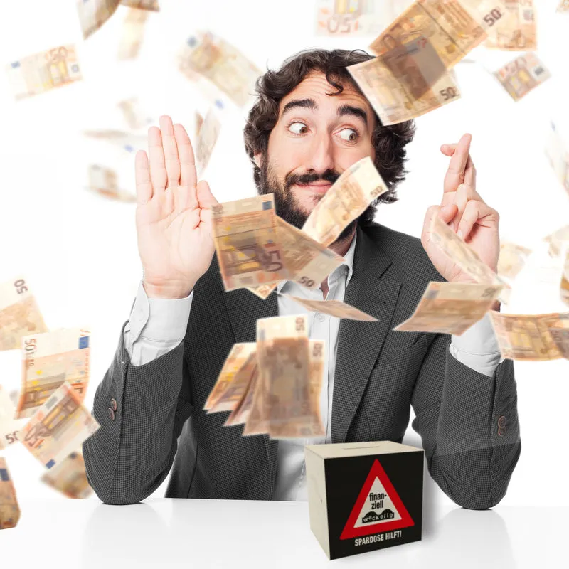 Straßenschild Spardose mit Spruch Finanziell wackelig - Spardose hilft!
