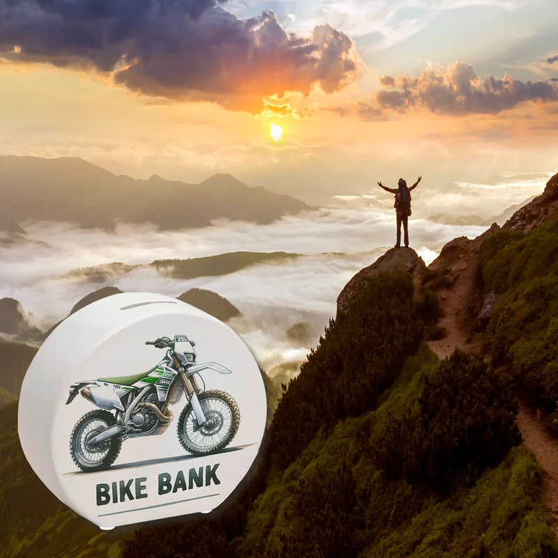 Enduro Motorrad Spardose mit Spruch Bike Bank