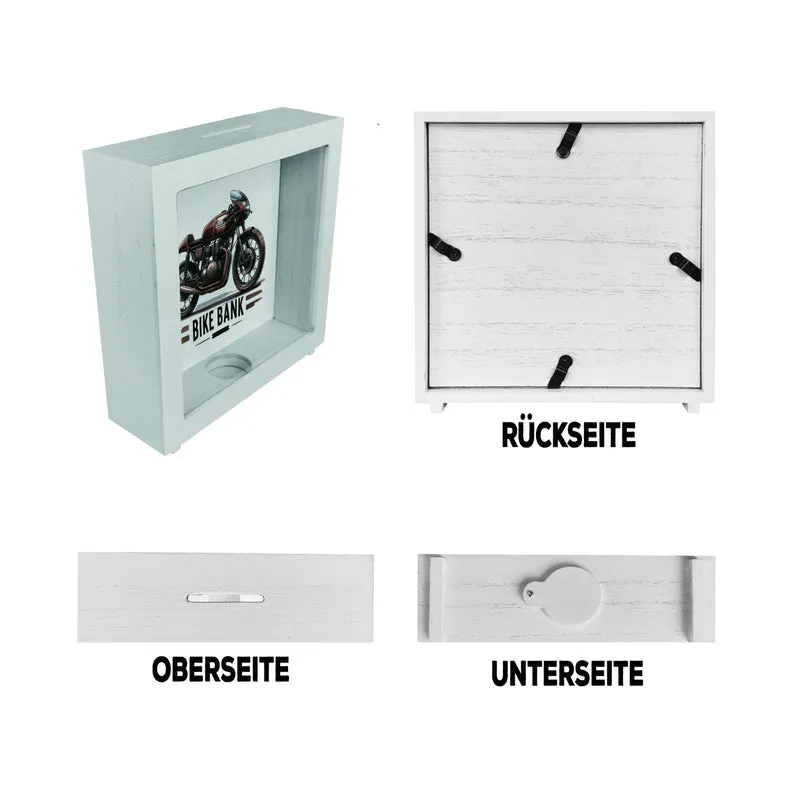Cafe Racer Motorrad Spardose mit Spruch Bike Bank