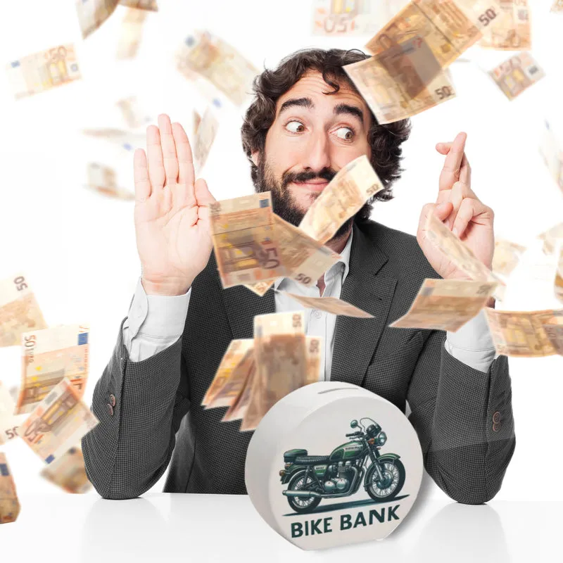 Retro Touring Motorrad Spardose mit Spruch Bike Bank