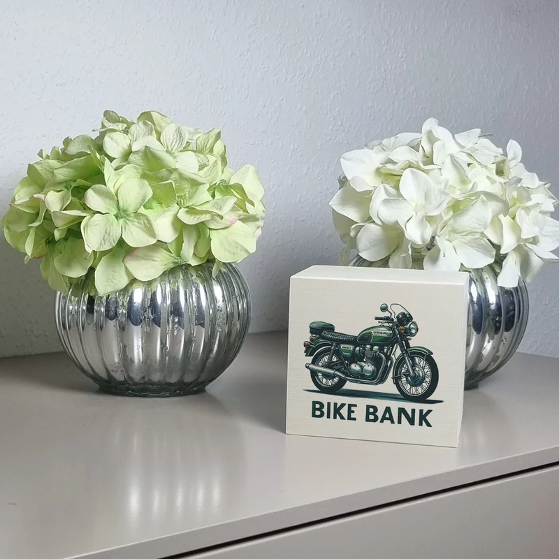Retro Touring Motorrad Spardose mit Spruch Bike Bank
