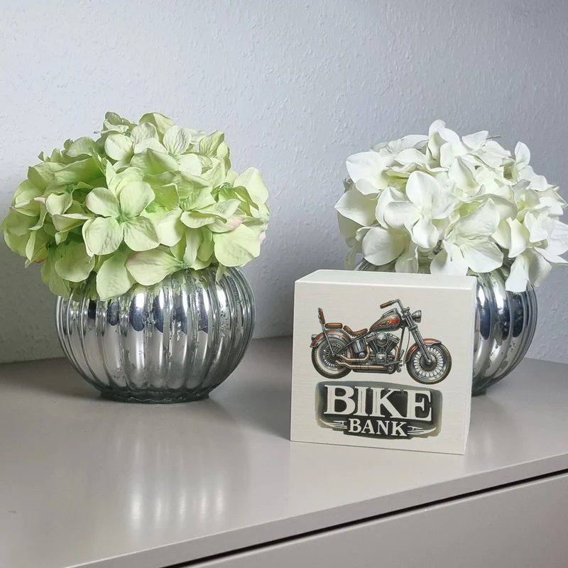 Retro Chopper Motorrad Spardose mit Spruch Bike Bank