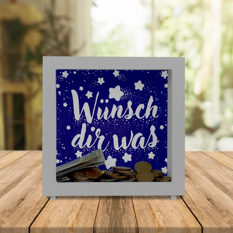 Sternenhimmel Spardose mit Spruch Wünsch dir was