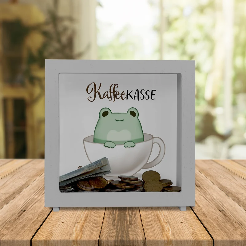 Frosch Spardose mit Spruch Kaffeekasse