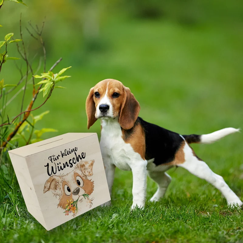 Hund Spardose mit Spruch Für kleine Wünsche