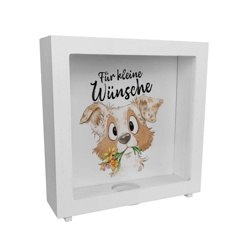 Hund Spardose mit Spruch Für kleine Wünsche