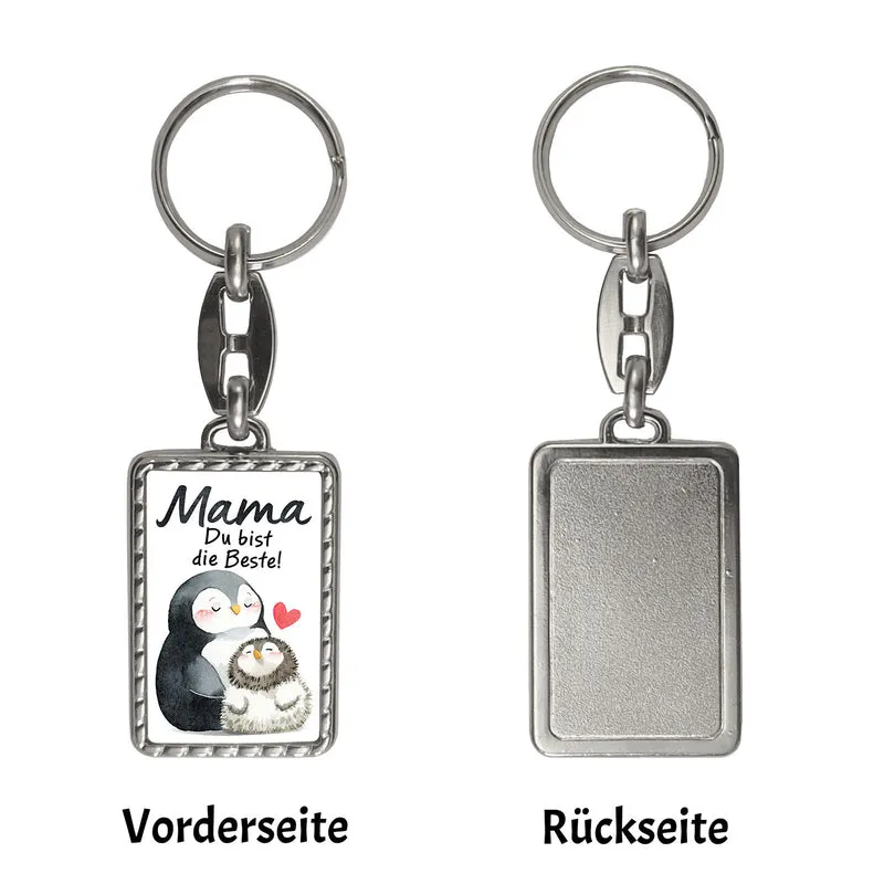 Pinguin Mutter und Kind Schlüsselanhänger mit Spruch Mama du bist die Beste