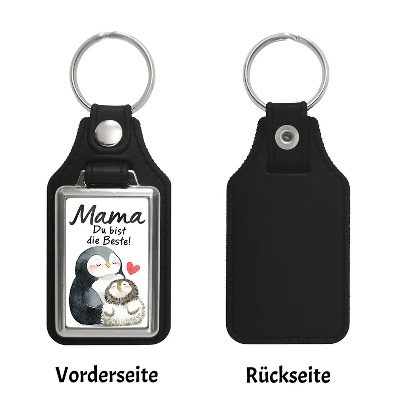 Pinguin Mutter und Kind Schlüsselanhänger mit Spruch Mama du bist die Beste