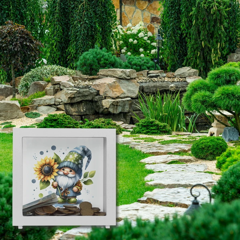 Gartenzwerg mit Sonnenblume Spardose