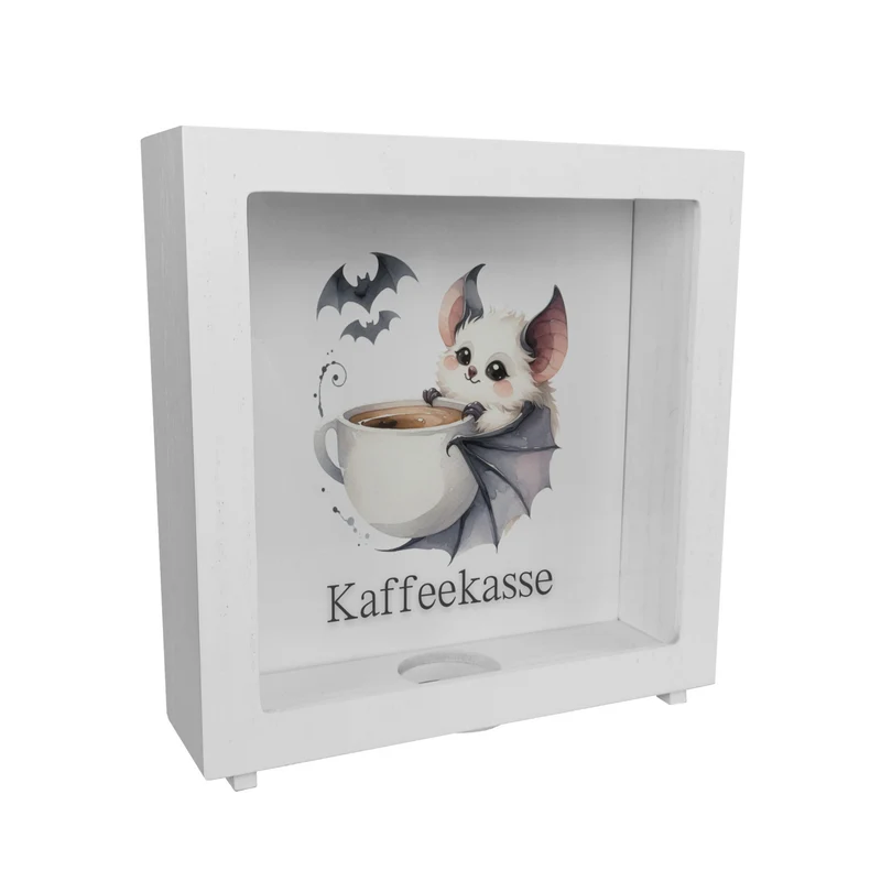 niedliche Fledermaus mit Kaffeetasse Spardose mit Spruch Kaffeekasse