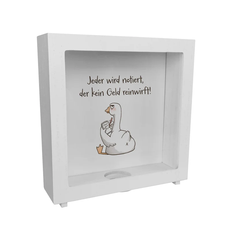 Gilbert die Gans Spardose mit Spruch Notiert wer kein Geld einwirft