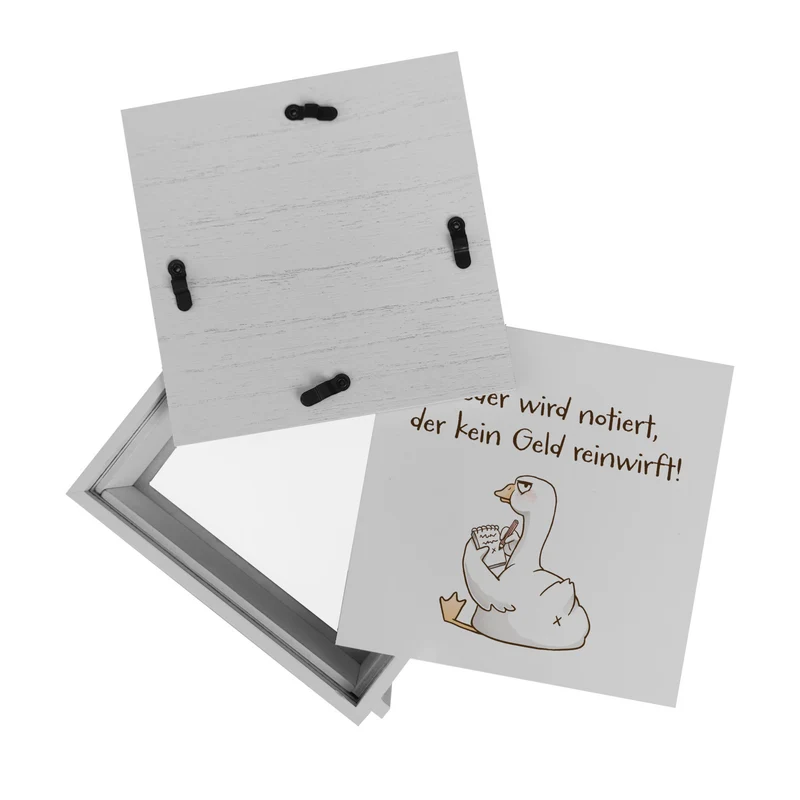 Gilbert die Gans Spardose mit Spruch Notiert wer kein Geld einwirft